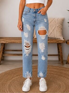 Hammer Jeans Los Angeles Distressed Straight Leg Jeans Size 7 Festival Denim